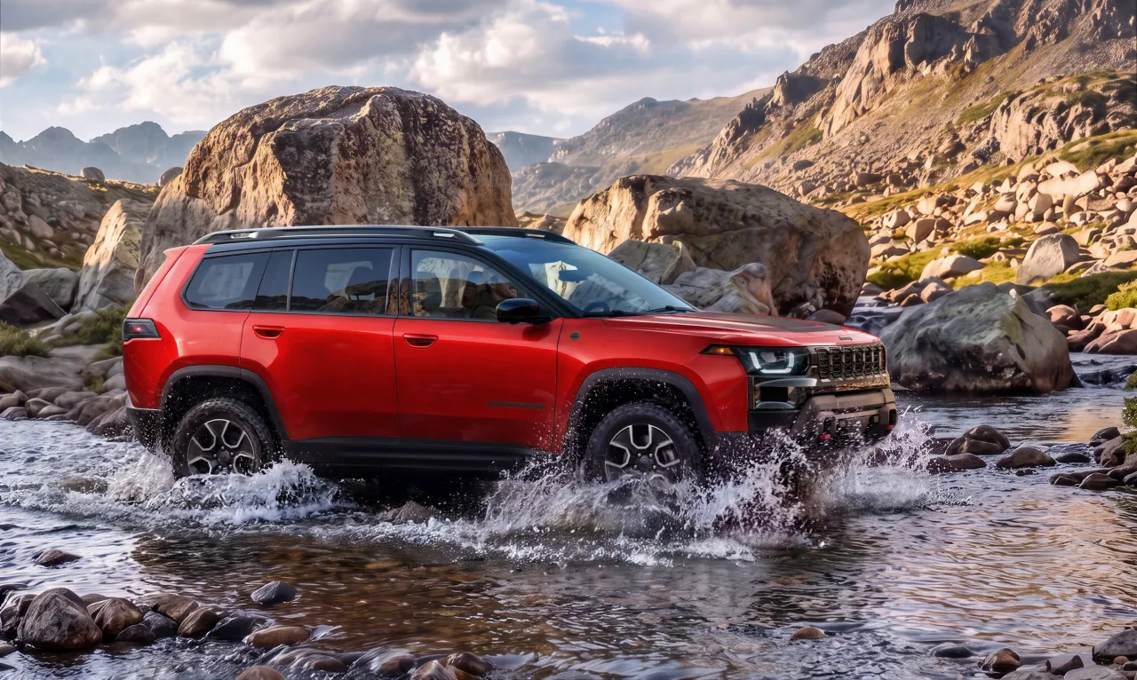 Jeep Cherokee Trailhawk на пересеченной местности с внедорожными шинами