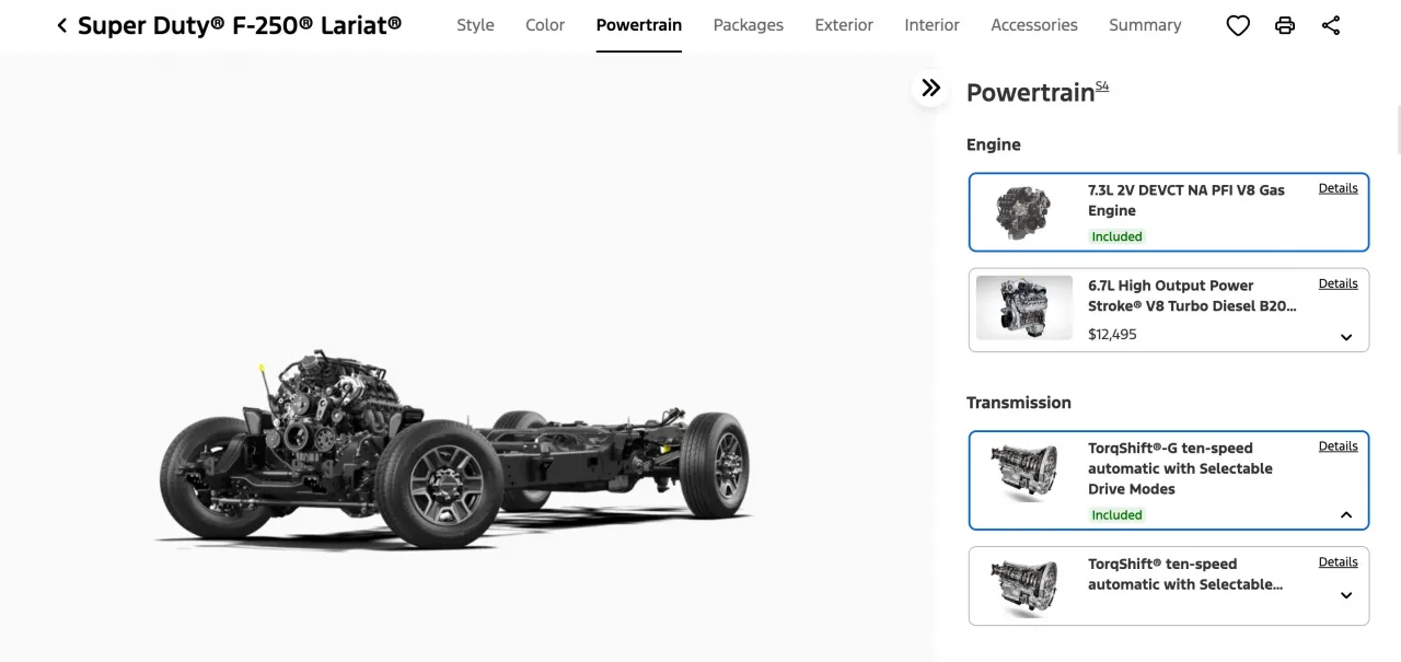 Скриншот инструмента сборки и ценообразования Ford