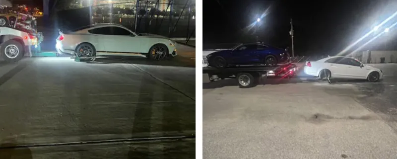Снимок показывает, как Corvette, Mustang и Charger пытаются обогнать друг друга в уличной гонке